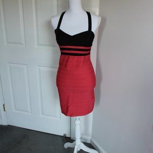 BEBE pink and black bodycon bandage dress size M